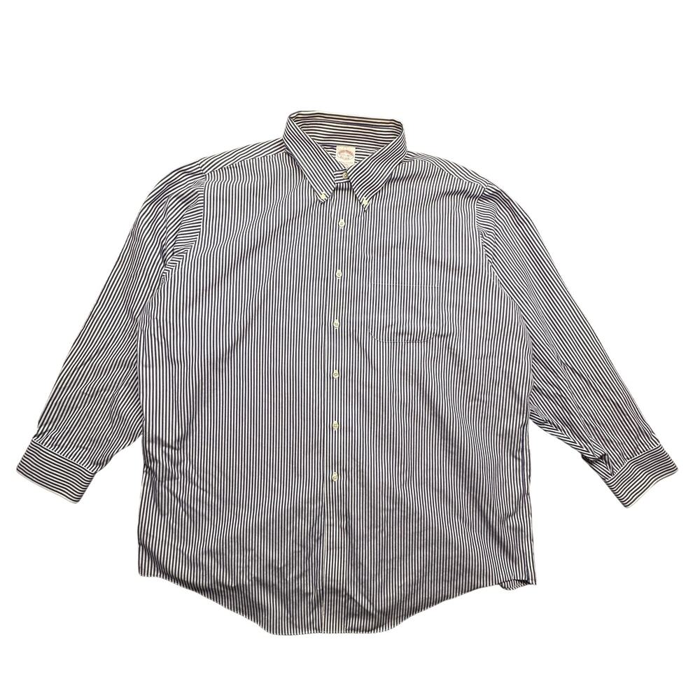 Brooks Brothers Original Polo Button Shirt 17.5 34 XL Long Sleeve Blue Striped
